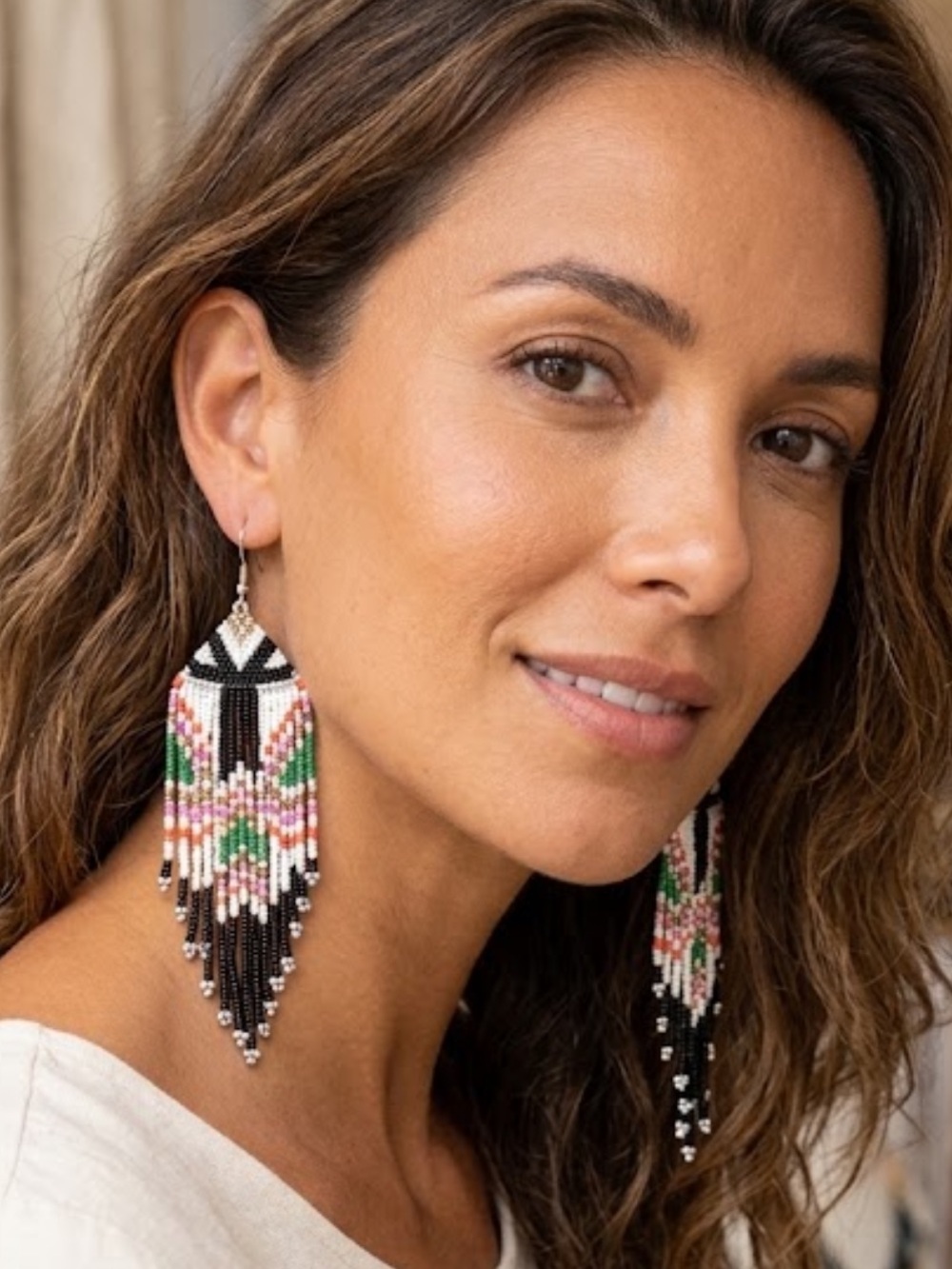 New Black Beaded Fringe Earrings Boho Statement Dangle Handmade Festival Party